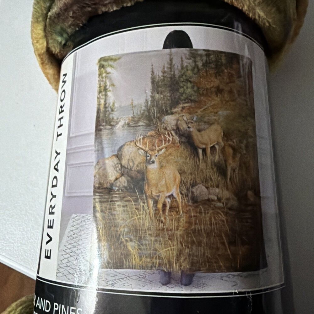 Regal Comfort Everyday Throw Blanket - 50 In x 60 In - Deer/Pines Print - NEW